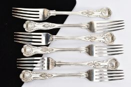 SIX LATE VICTORIAN SILVER KINGS PATTERN FORKS, each hallmarked 'Josiah Williams & Co' London 1896,