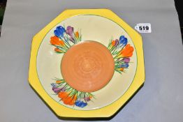 CLARICE CLIFF FOR NEWPORT POTTERY BIZARRE OCTAGONAL BOWL, crocus pattern, black backstamp,