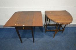 A REPRODUCTION OAK OVAL GATE LEG TABLE, together with a Georgian oak Pembroke table on square