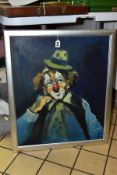 CAVAN CORRIGAN (BRITISH 1942) a portrait of a clown, signed lower left, oil on board, size