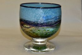 JONATHAN HARRIS, IRONBRIDGE STUDIO GLASS PEDESTAL BOWL, 'Horizon' pattern layered and decorated in