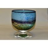 JONATHAN HARRIS, IRONBRIDGE STUDIO GLASS PEDESTAL BOWL, 'Horizon' pattern layered and decorated in