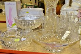 A GROUP OF CERAMICS AND GLASSWARES to include cut crystal bowls and vases by makers