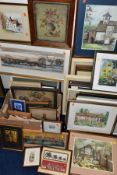 A COLLECTION OF WATERCOLOUR PAINTINGS, ETC, most produced by Molly Mayhew and Maureen Leeming with a