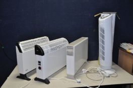 A FINE ELEMENTS TOWER FAN IN BOX and three heaters by Philips, Glen and Supa Warm (all PAT pass