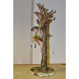 A CAPODIMONTE STYLE ITALIAN PORCELAIN FIGURE OF A BOY TAKING APPLES FROM A TREE, bears signature