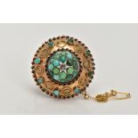 A VICTORIAN TURQUOISE AND DIAMOND BROOCH, of a circular domed form, set with a central star set,