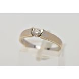 A SINGLE STONE DIAMOND RING, white metal ring, tension set round brilliant cut diamond,