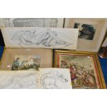 PICTURES AND PRINTS etc, comprising J Morris 'Cold End, Essex', a watercolour depicting figures