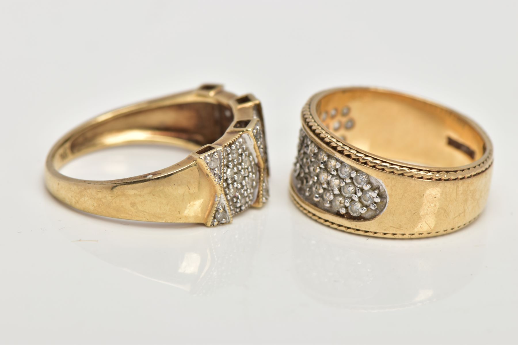 TWO 9CT GOLD RINGS, the first pave set with single cut diamonds to the front half of the ring, - Image 3 of 4