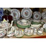 SEVENTY TWO PIECE COPELAND SPODE 'CHINESE ROSE' DINNER SERVICE AND AN OIL LAMP, oil lamp has red