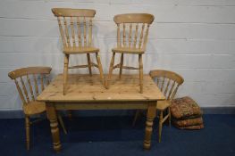 A RECTANGULAR PINE KITCHEN TABLE with a single drawer to one side, length 136cm x depth 82cm x