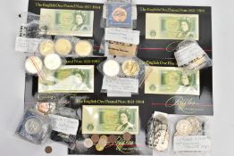 BOX OF MAINLY COMMEMORATIVE COINS, to include 5 x carded Somerset one pound coins, etc