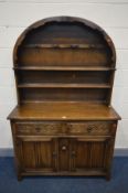 AN OAK DUTCH DRESSER, with two drawers, width 117cm x depth 47cm x height 184cm