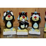 A SET OF THREE LORNA BAILEY CATS, Hear No Evil, See No Evil, Speak No Evil, all signed to bases,