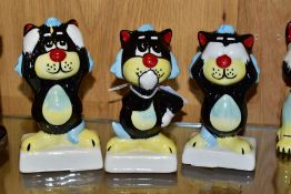 A SET OF THREE LORNA BAILEY CATS, Hear No Evil, See No Evil, Speak No Evil, all signed to bases,