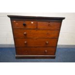 A VICTORIAN MAHOGANY CHEST OF TWO SHORT OVER THREE LONG DRAWERS, width 107cm x depth 57cm x height