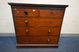 A VICTORIAN MAHOGANY CHEST OF TWO SHORT OVER THREE LONG DRAWERS, width 107cm x depth 57cm x height