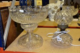 A WATERFORD CRYSTAL PEDESTAL PUNCH BOWL AND TABLE LAMP consisting of punch bowl in 'Hibernia'