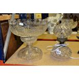 A WATERFORD CRYSTAL PEDESTAL PUNCH BOWL AND TABLE LAMP consisting of punch bowl in 'Hibernia'