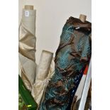 THREE PART ROLLS OF FABRIC, comprising a cream silk, width 122cm, a believed James Brindley brown