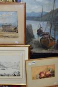 PICTURES comprising a watercolour depicting a gypsy encampment in a landscape, unsigned, attribution