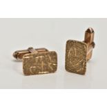 A PAIR OF 9CT GOLD CUFFLINKS, each of a rectangular textured design, hallmarked 9ct gold