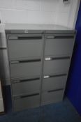 TWO LEABANK METAL FOUR DRAWER FILING CABINETS, width 46cm x depth 63cm x height 132cm (each with one