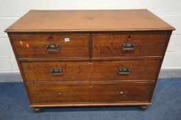 A 19TH CENTURY OAK CHEST OF TWO SHORT OVER TWO LONG DRAWERS, with Art Nouveau handles, on turned