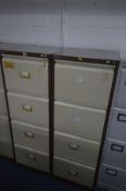 TWO BISLEY METAL FOUR DRAWER FILING CABINETS, width 47cm x depth 62cm x height 132cm (each with