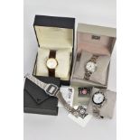 FOUR GENTS FASHION WRISTWATCHES, to include a boxed 'Rotary', round cream dial signed 'Rotary',