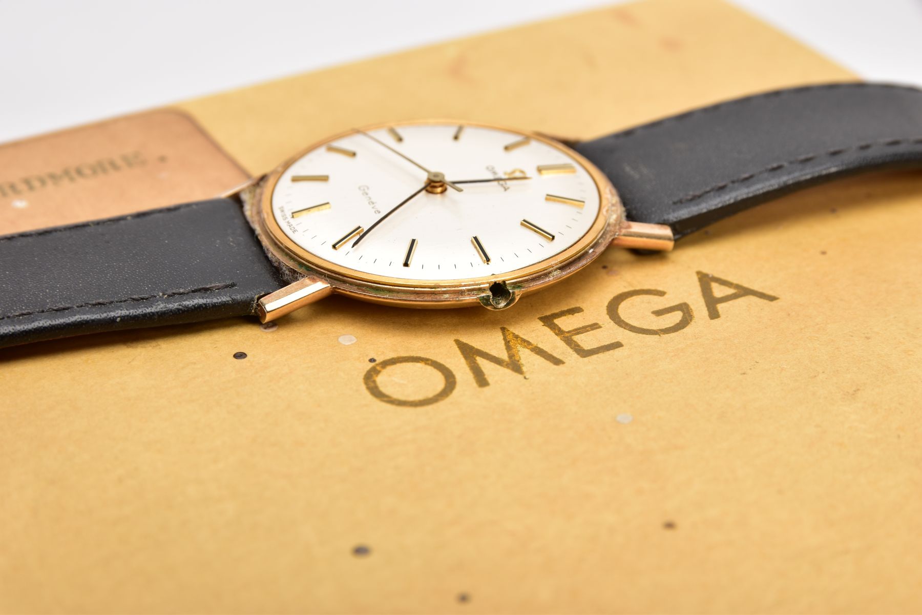 A GENTS 9CT GOLD 'OMEGA GENEVE' WRISTWATCH, (missing crown) round silver dial signed 'Omega Geneve', - Image 5 of 6