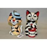 TWO LORNA BAILEY POTTERY CATS, comprising Musketeer Cat height 12.5cm and Tucker (tuna) cat,