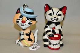TWO LORNA BAILEY POTTERY CATS, comprising Musketeer Cat height 12.5cm and Tucker (tuna) cat,