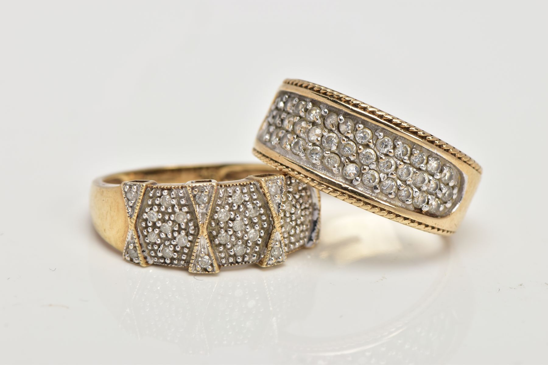 TWO 9CT GOLD RINGS, the first pave set with single cut diamonds to the front half of the ring, - Image 2 of 4