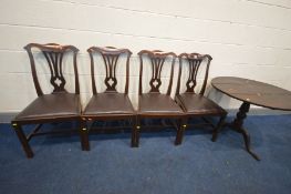 A SET OF FOUR GEORGIAN MAHOGANY SPLAT BACK CHAIRS on block legs, along with a Georgian oak