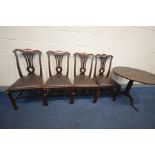 A SET OF FOUR GEORGIAN MAHOGANY SPLAT BACK CHAIRS on block legs, along with a Georgian oak