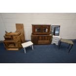 A COLLECTION OF VARIOUS PIECE OF FURNITURE comprising an oak sideboard, width 122cm x depth 46cm x