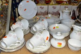 FIFTY PIECES OF ROYAL DOULTON 'TWILIGHT ROSE' H5096 TEA/DINNERWARES comprising teapot, cream jug,