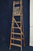 A VINTAGE WOODEN STEP LADDER 200cm high