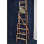 A VINTAGE WOODEN STEP LADDER 200cm high