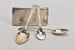 FOUR ITEMS OF SILVER, to include a rectangular card case with gilt interior and engraved initial