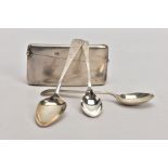 FOUR ITEMS OF SILVER, to include a rectangular card case with gilt interior and engraved initial
