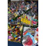SIX BOXES OF MCDONALD'S PROMOTIONAL HAPPY MEAL TOYS, ETC, many still sealed in original packaging,