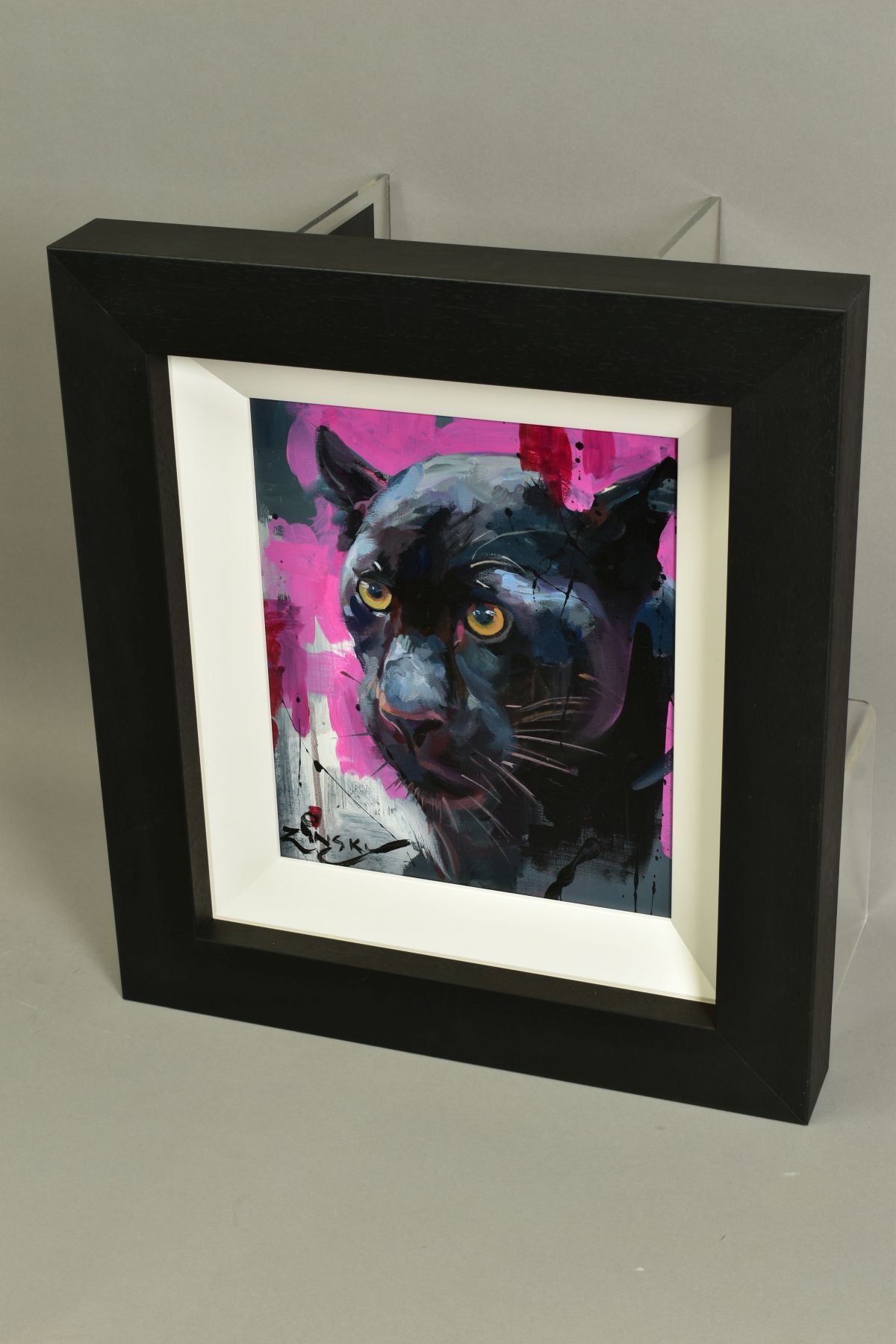 ZINKSY (BRITISH CONTEMPORARY) 'PANTHER', a head portrait of a black panther, signed bottom left, oil - Image 4 of 5