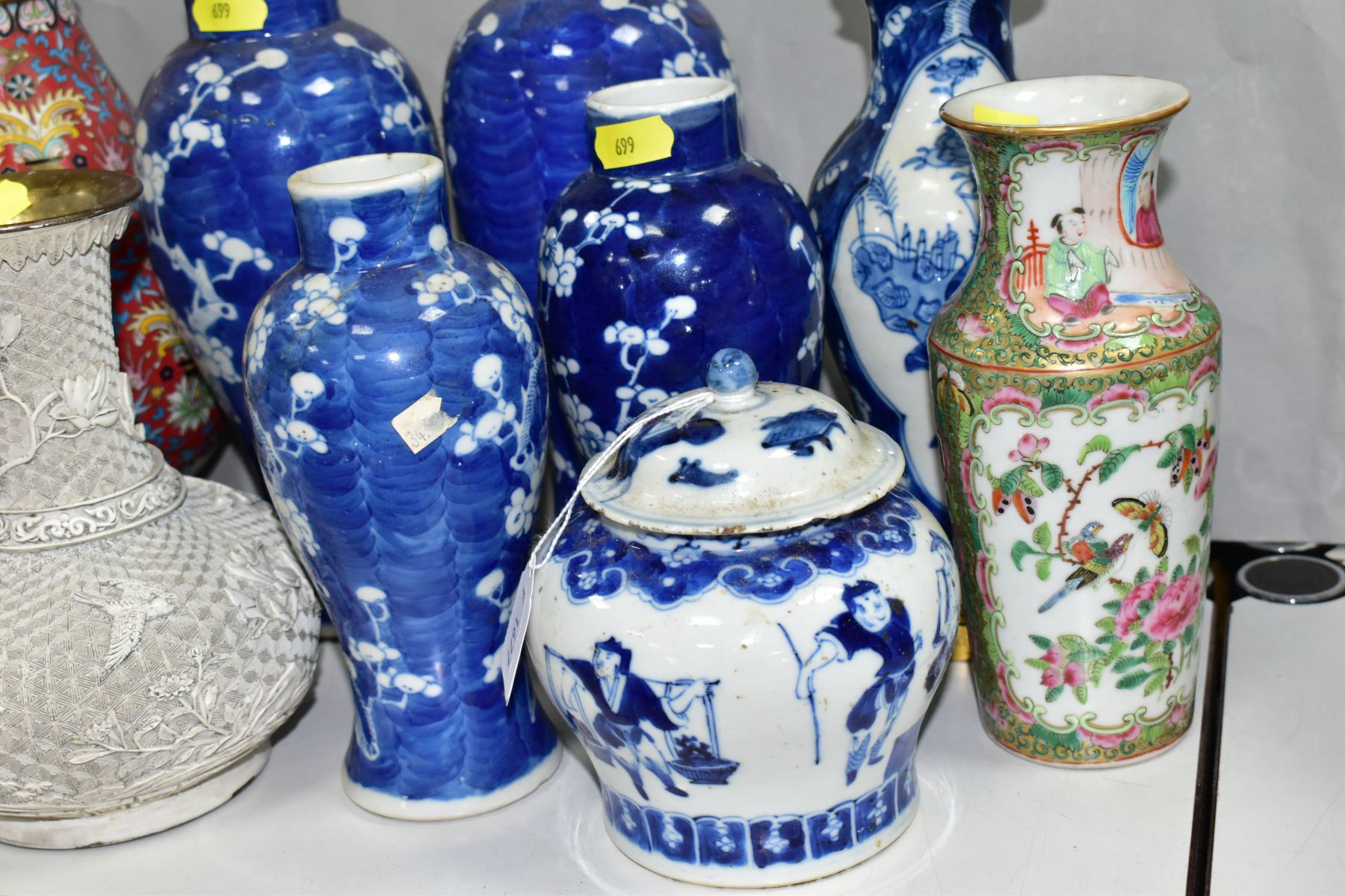 CHINESE CERAMICS AND CLOISONNE WARES, ETC, to include a carved white lacquer vase of globular form - Image 6 of 12