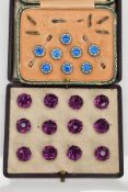 TWO CASED SETS OF DRESS STUDS, the first a set of six silver enamelled studs, each of a circular