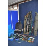 A LARGE QUANTITY OF COURSE FISHING EQUIPMENT including carbon fibre rods such as Sealey float rod,