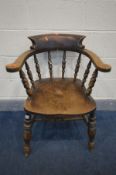 A 19TH CENTURY ELM SMOKERS ARMCHAIR