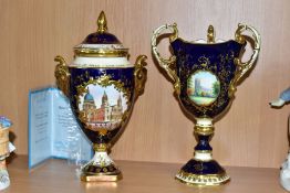 TWO COALPORT ROYAL COMMEMORATIVE LIMITED EDITION BONE CHINA ITEMS, comprising a pedestal tyg 'To